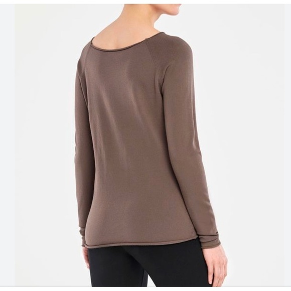 Sarah Pacini Long Sleeve top Semi-Sheer Boat neckline Taupe brown Minimalist S - Picture 2 of 8